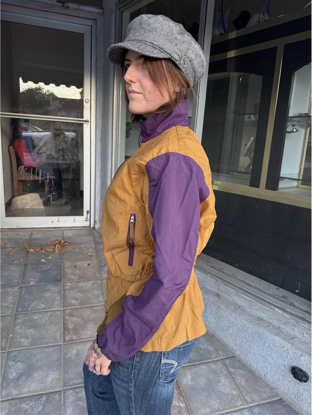 Vintage 90s Nike Style Colorblock Windbreaker Jacket Mustard Purple M - Picture 4 of 8